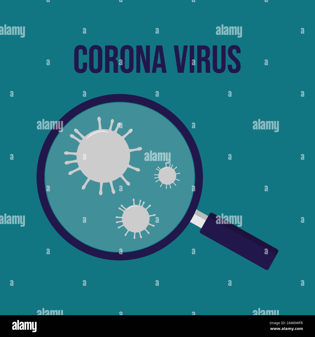 Corona virus icon with loop icon. blue background. isolated. template for brochure and social media post. Stock Photo