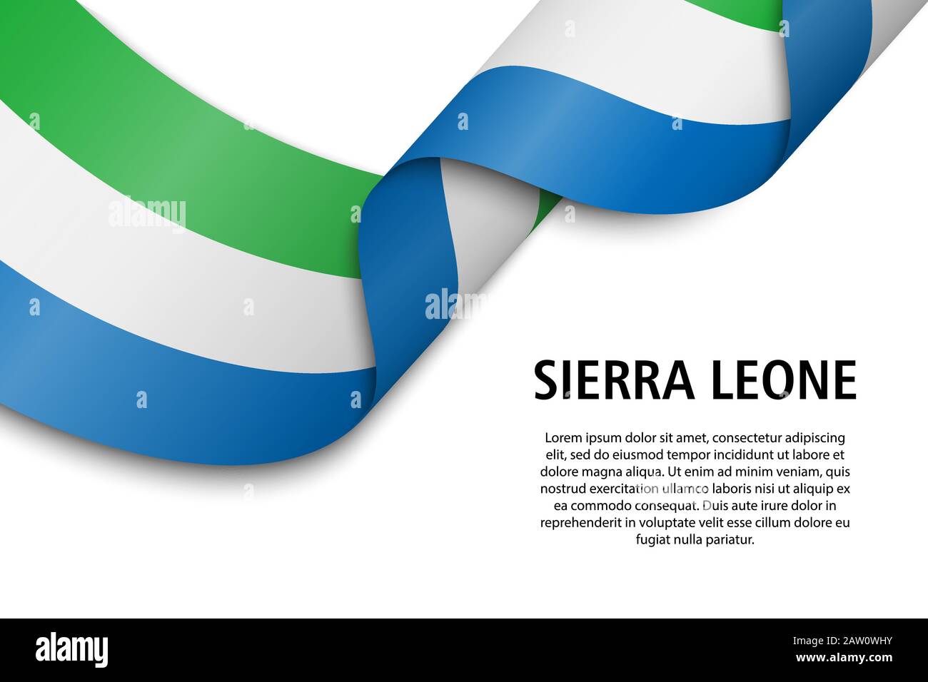 Waving ribbon or banner with flag of Sierra Leone. Template for ...