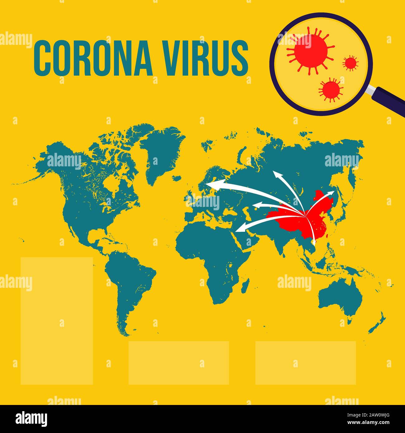 corona virus with world map. Spread of corona virus. virus and lop icon. isolated map world. info graphic template. social media post, brochure, poste Stock Photo