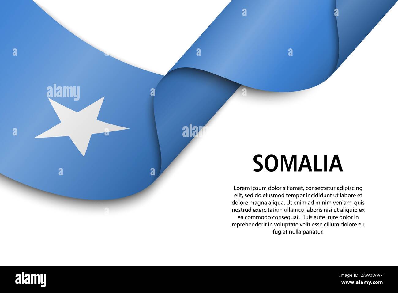 Waving ribbon or banner with flag of Somalia. Template for independence day poster design Stock Vector