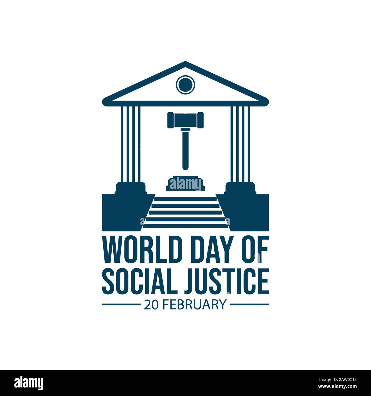 World day social justice on february 20 vector image. World justice day celebration with Courthouse and hammer image vector Stock Vector