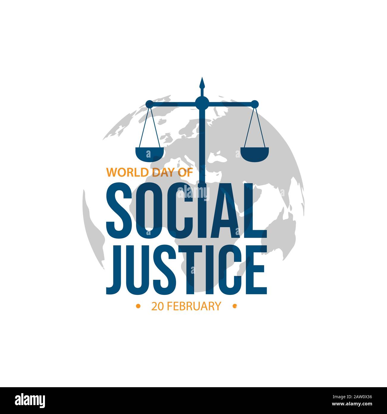 20 february world day of social justice vector image. World day of justice celebration with justice scale and world map in the nackground Stock Vector