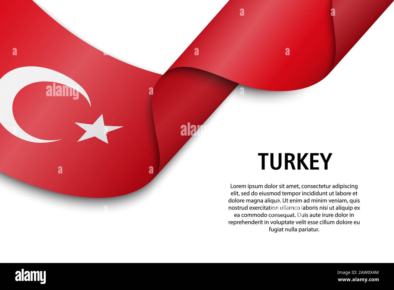 Waving ribbon or banner with flag of Turkey. Template for independence ...