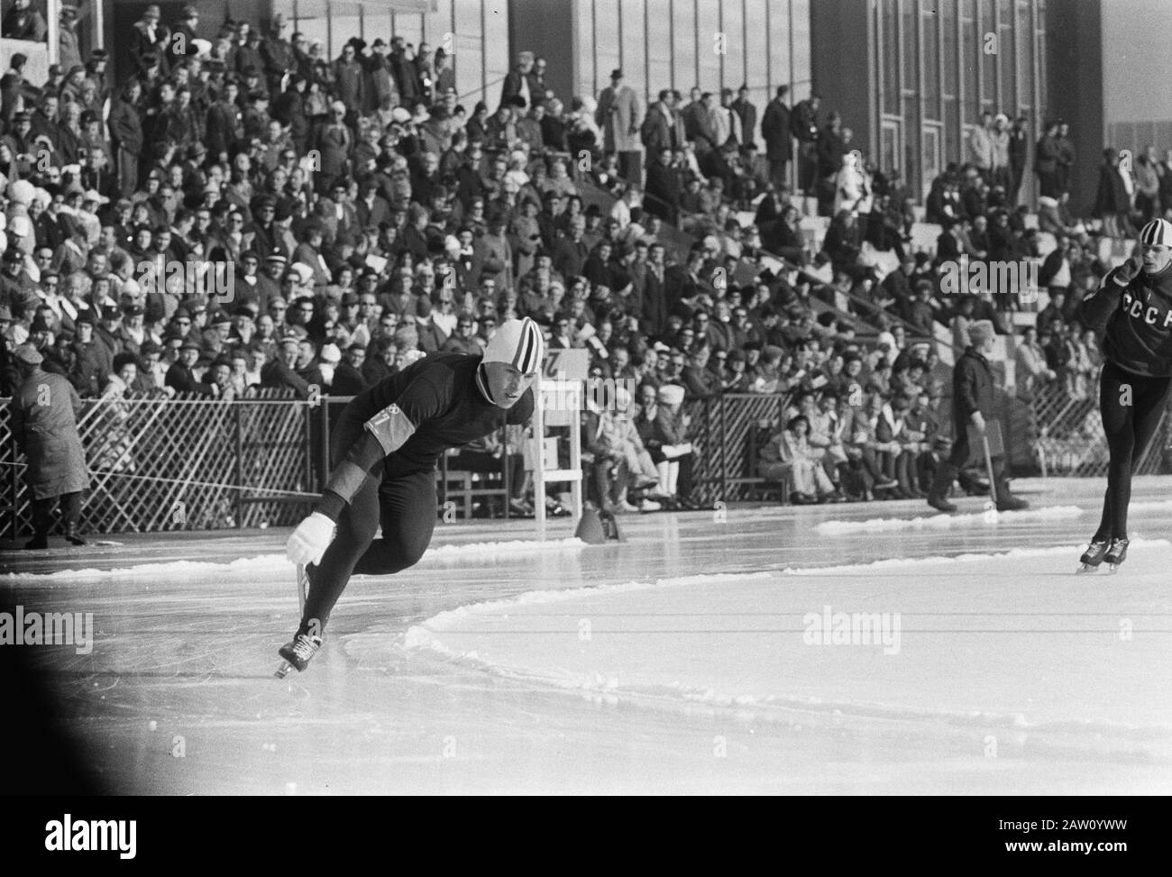 Winter Olympics 1964. Rudi Liebrechts in action at the 1500 meters. Date: January 31, 1964 Location: Innsbruck, Austria Keywords: skating, sports Person Name: Liebrecht, Rudi Institution Name: Winter Olympics Stock Photo