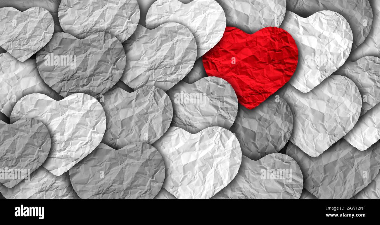 Finding love concept as a romantic idea for  a loving emotion as a valentine idea in a 3D illustration style. Stock Photo