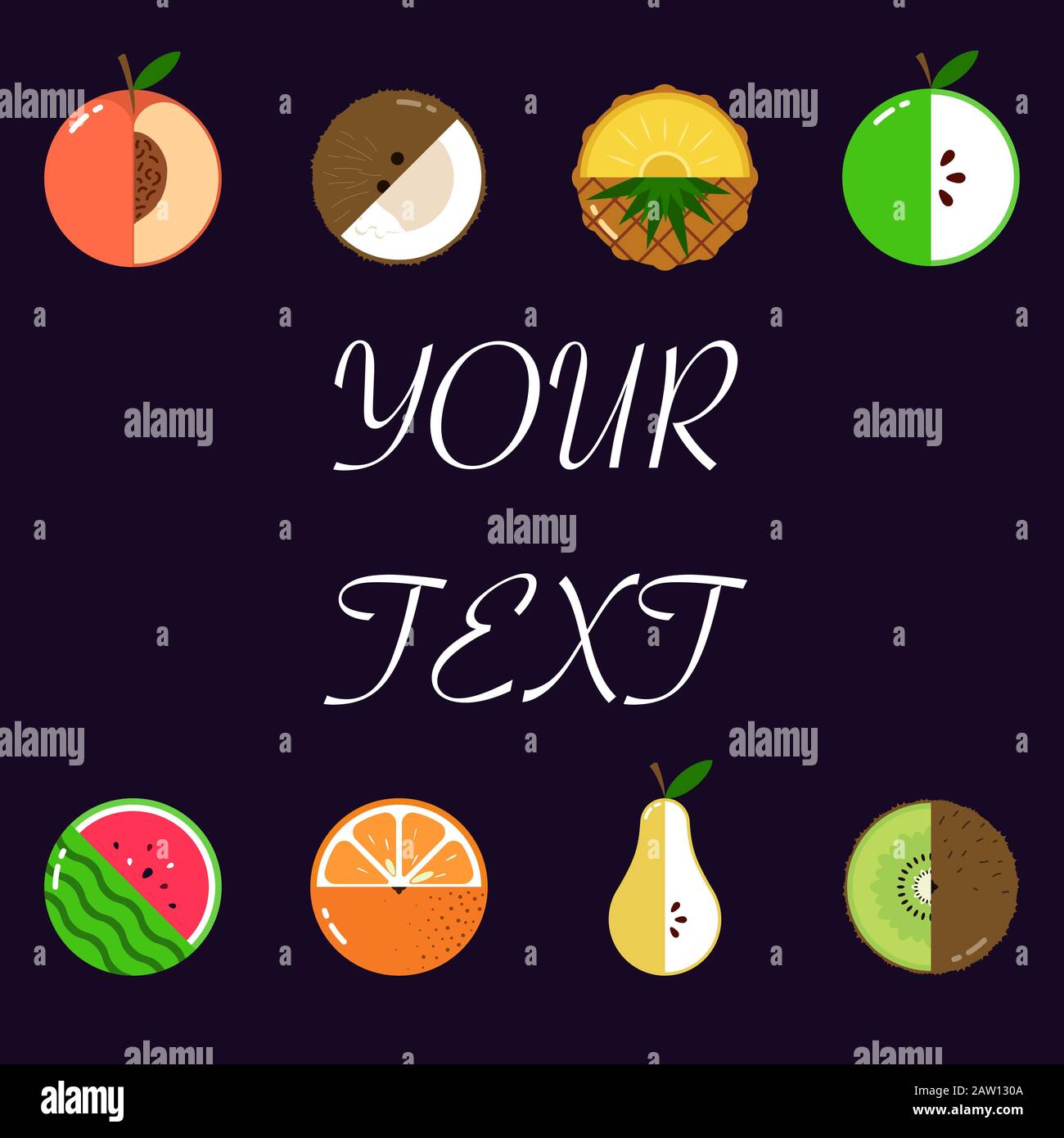 Fruits diversely oriented seamless vector pattern on dark background with space for text Stock Vector
