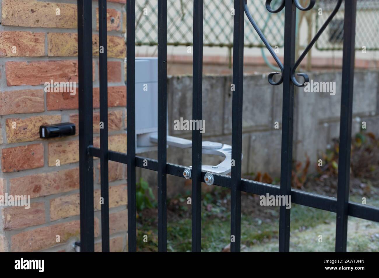 Picture of an automatic door gate with motor Stock Photo Alamy