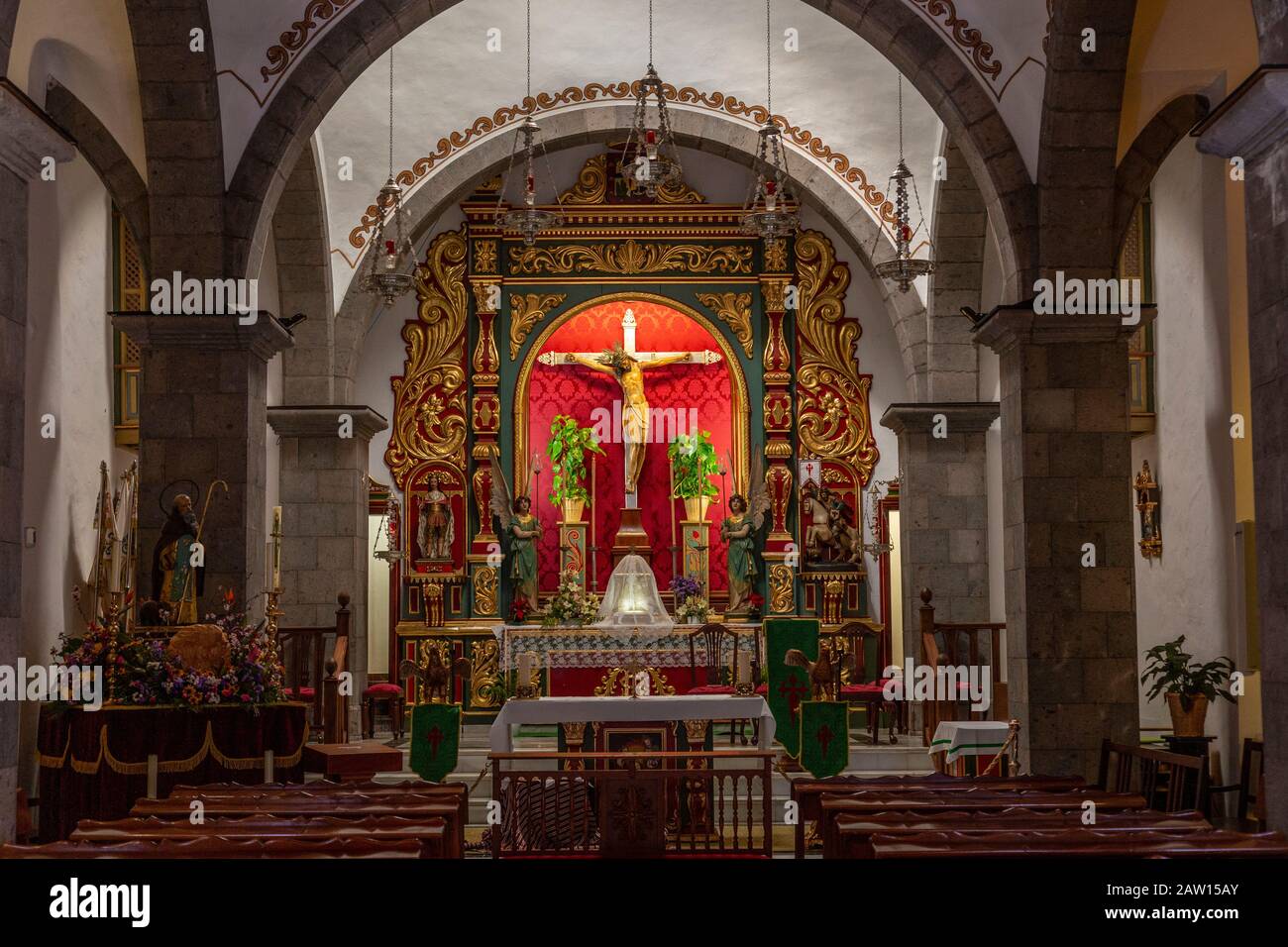 Church interior at Santiago del Teide, Tenerife, Canary Islands Stock Photo