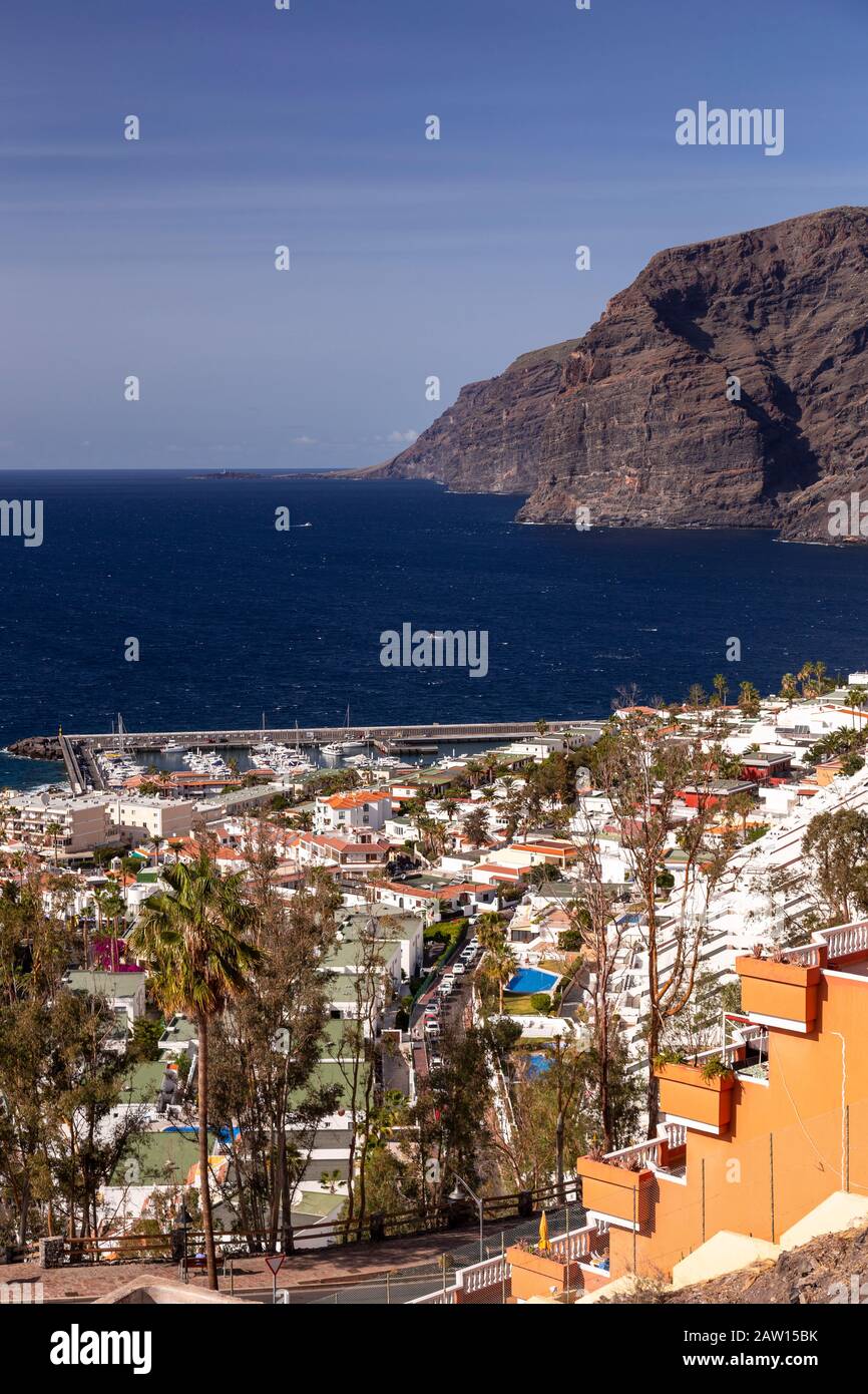 Sea cliffs and town at Los Gigantes, Tenerife, Canary Islands Stock Photo