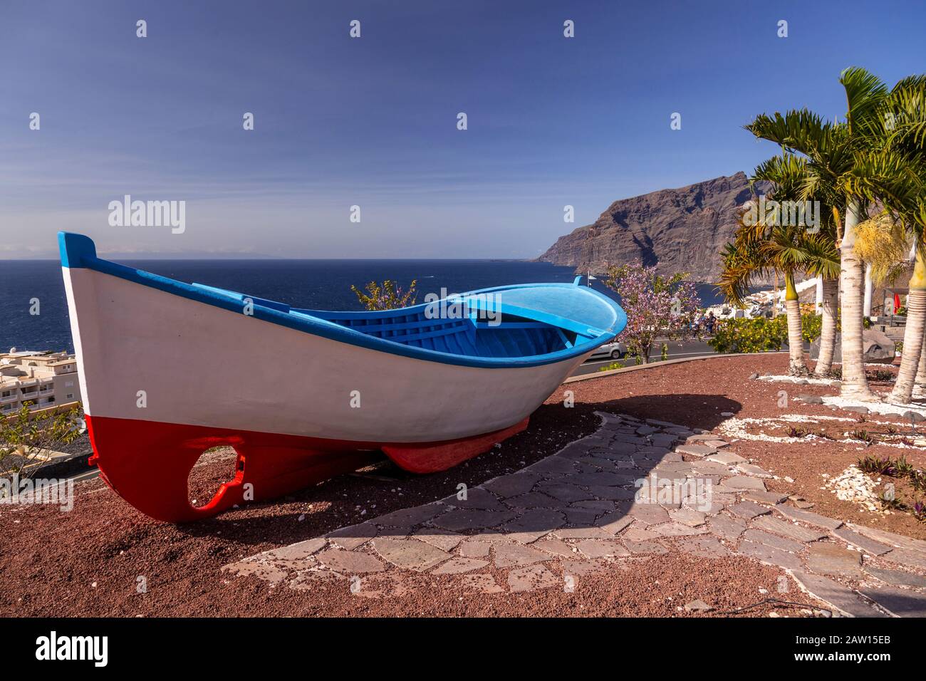 Painted boat at Los Gigantes, Tenerife, Canary Islands Stock Photo