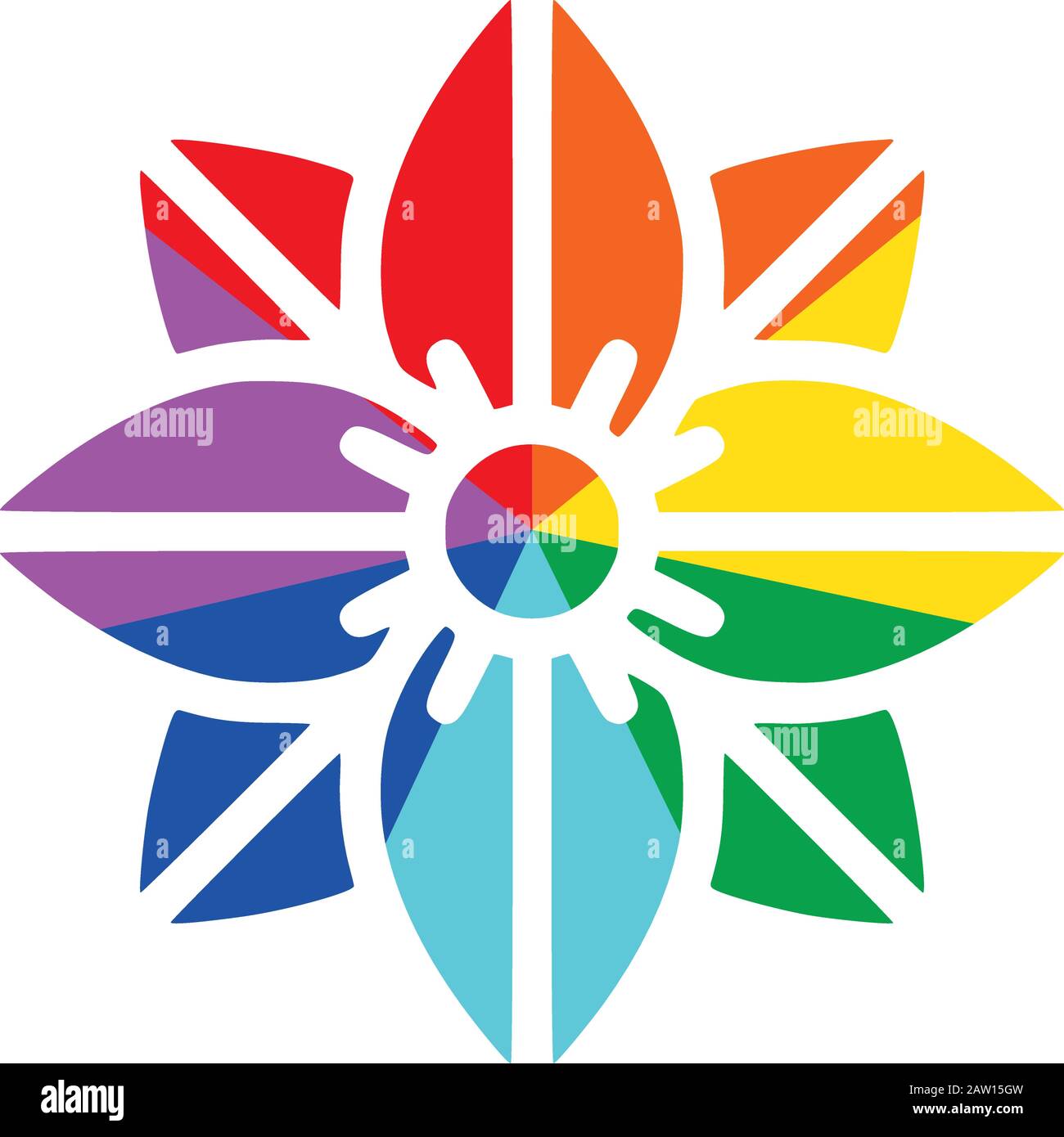 Rainbow Ray Flower Clematis Flat Vector Icon for Printing Clockwise B Stock Vector