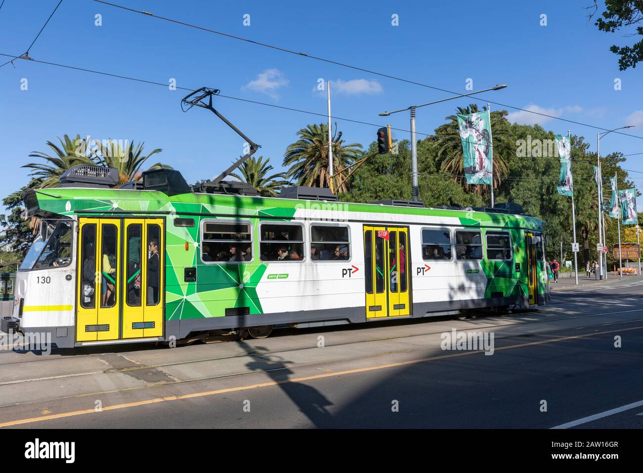 Melbourne tram on st kilos road Prices bridge travelling towards the city centre,Melbourne,Victoria,Australia Stock Photo