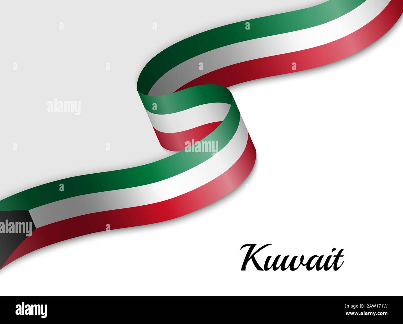 waving ribbon flag of Kuwait. Template for independence day banner