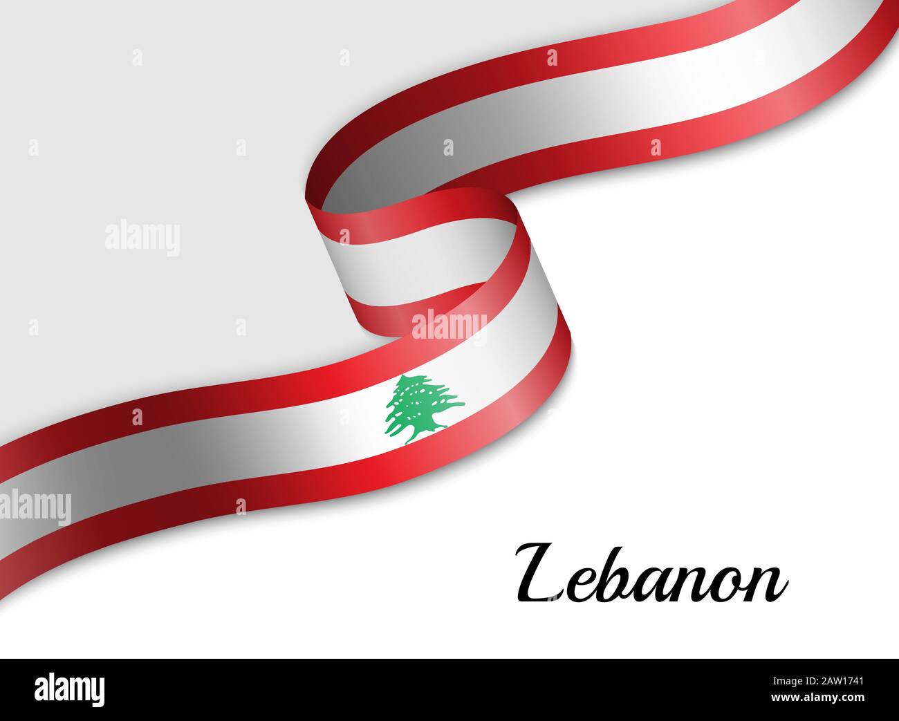 waving ribbon flag of Lebanon. Template for independence day banner