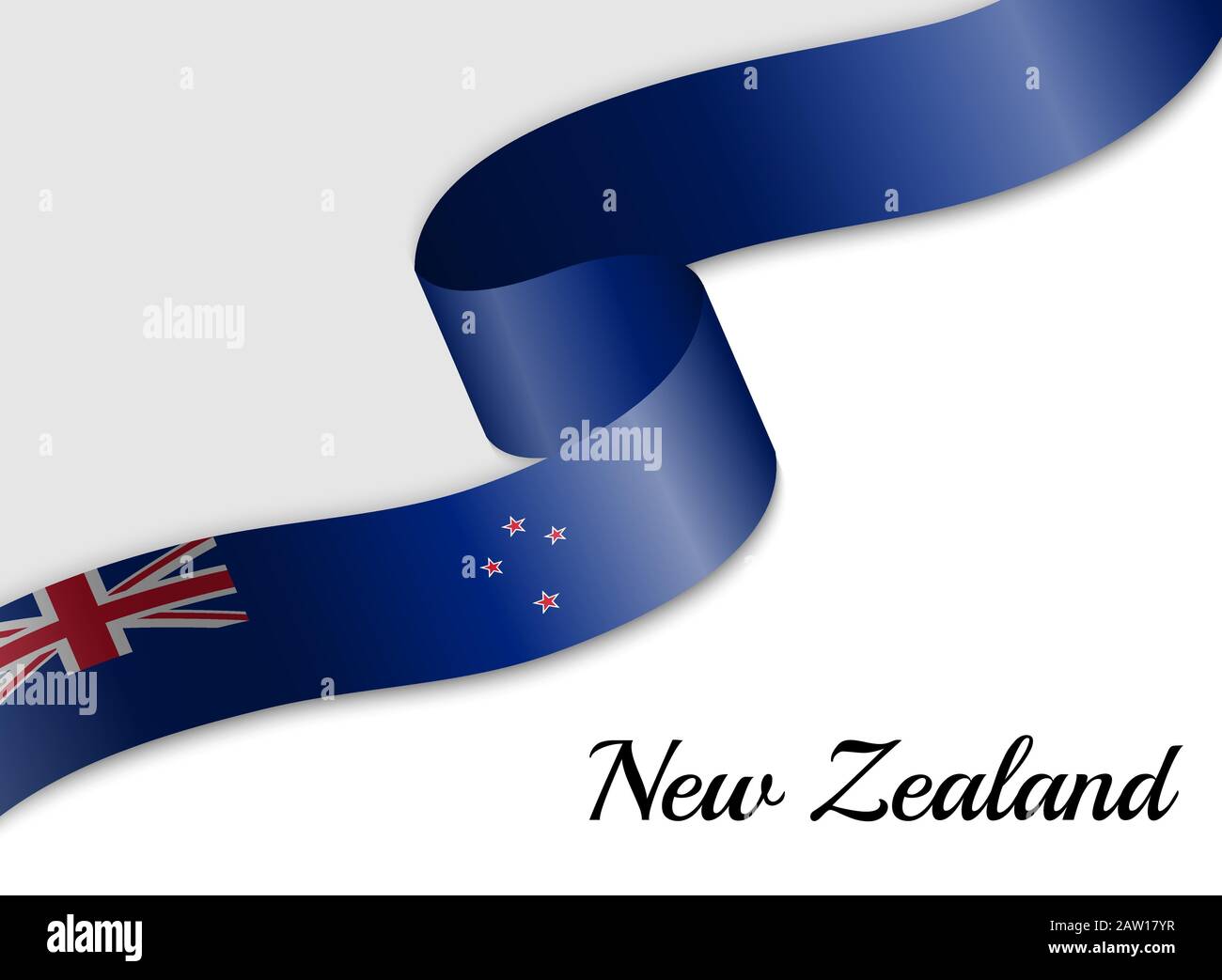 waving ribbon flag of New Zealand. Template for independence day banner