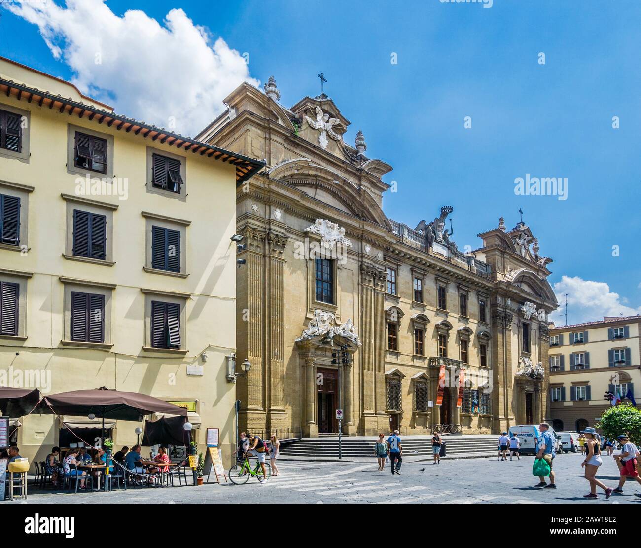 Piazza di San Firenze in the quartiere of Santa Croce in central Florence with view of the Facade of Oratory-Seminary in the 17th-century Baroque-styl Stock Photo