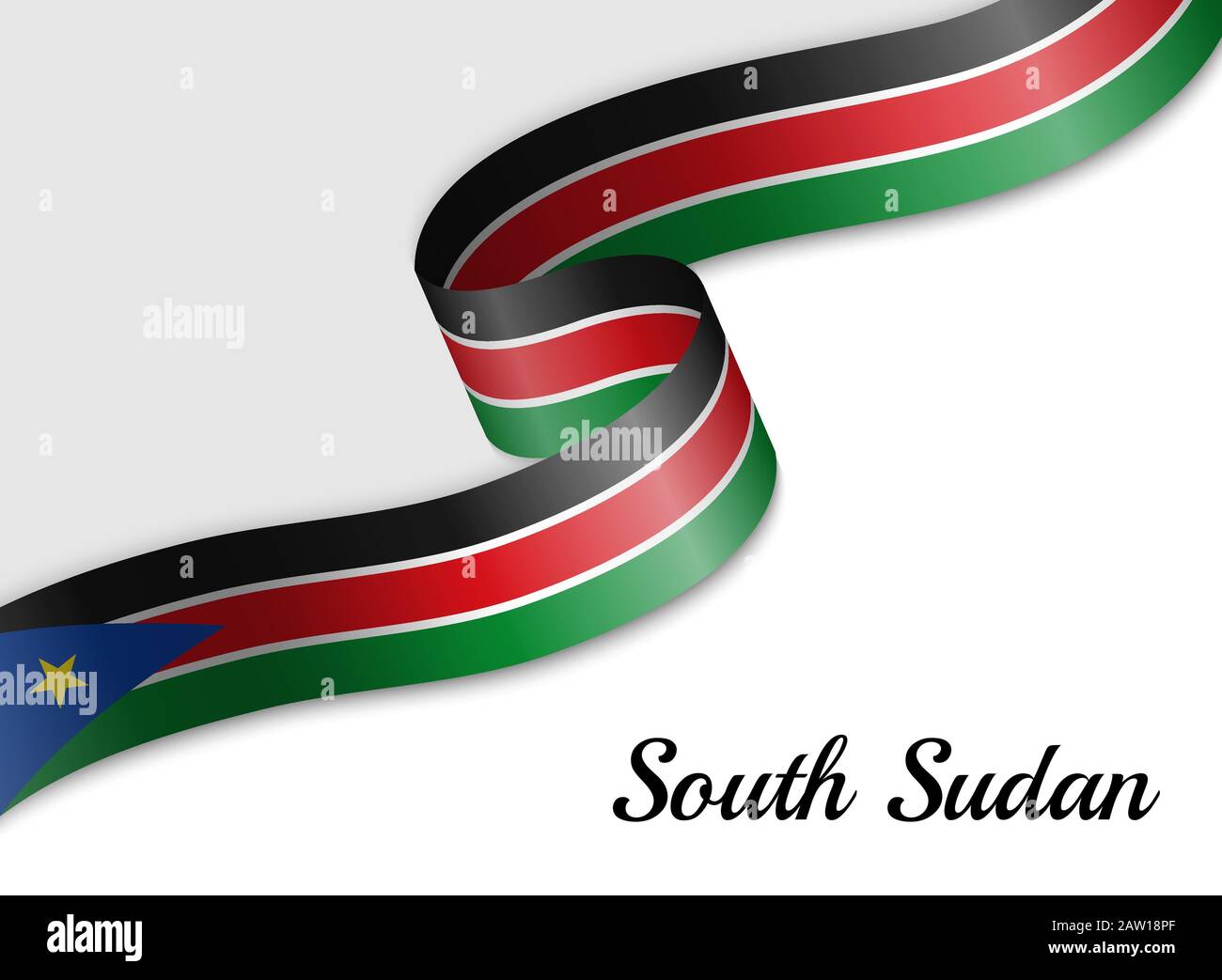 waving ribbon flag of South Sudan. Template for independence day banner Stock Vector