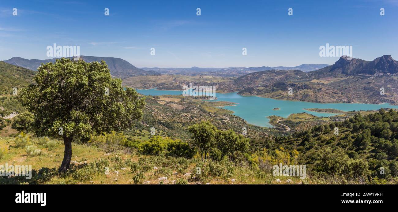 Panorama of the turquoise lake near Zahara de la Sierra, Spain Stock Photo