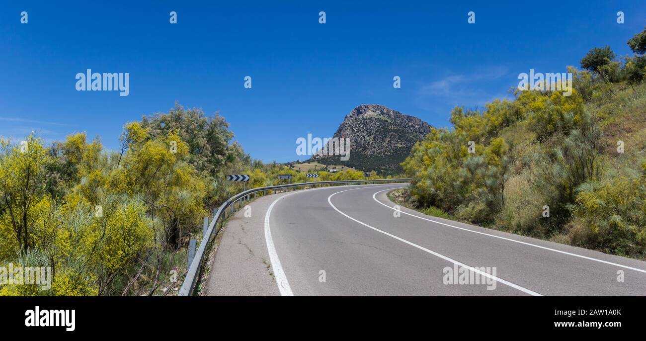 Panorama of a curve in the road through Grazalema national park, Spain Stock Photo