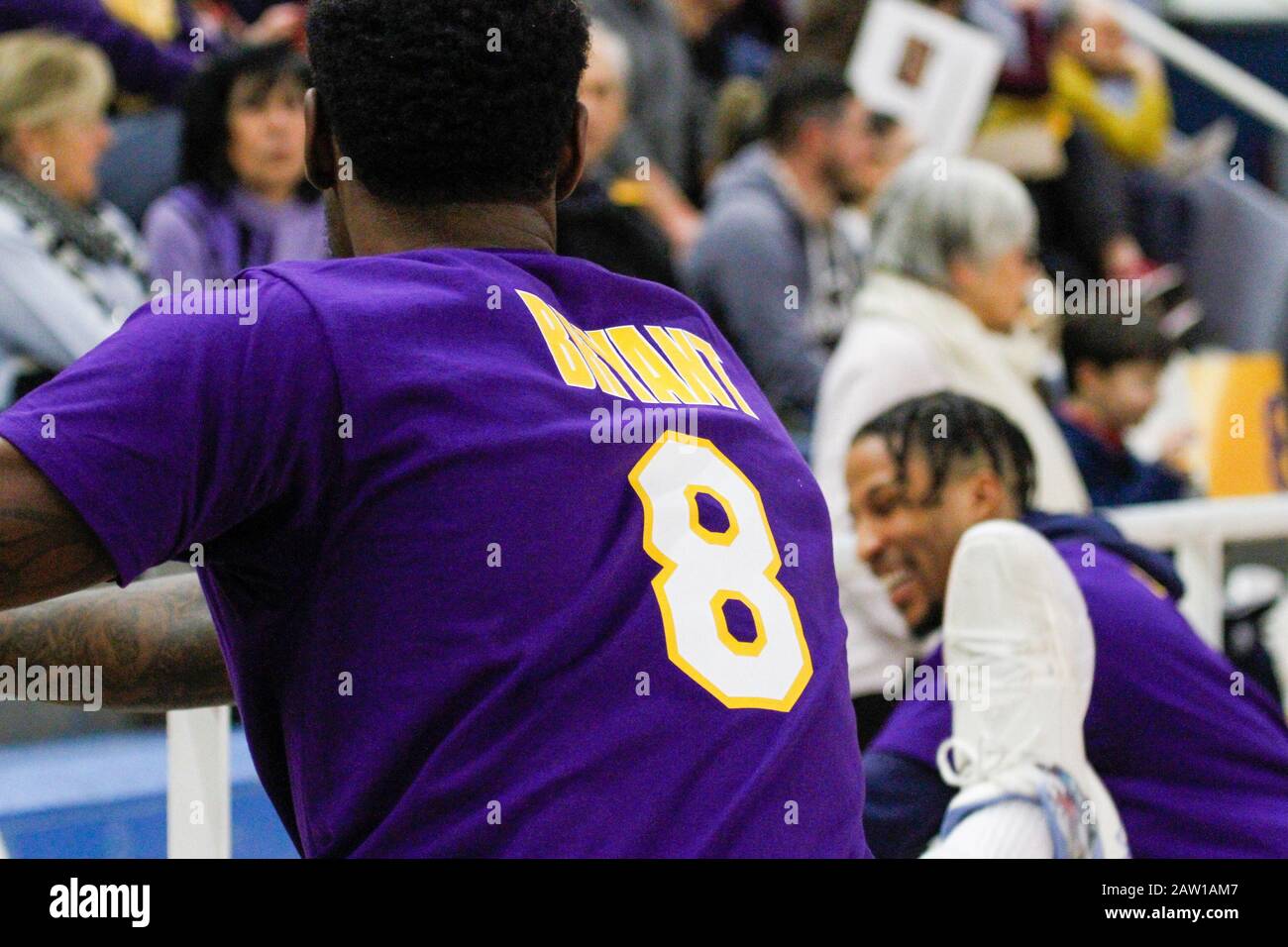 NICK KYRGIOS (AUS) wears a Lakers jersey to commemorate the passing of Kobe  Bryant during a warm up session prior to his match against Rafael Nadal  Stock Photo - Alamy