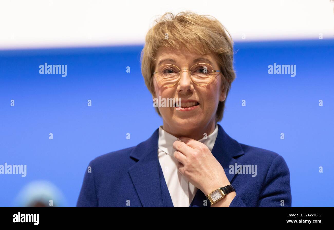 Bochum, Germany, January 31, 2020, ThyssenKrupp Annual General Meeting: The CEO of ThyssenKrupp AG Martina Merz is on the podium. Stock Photo