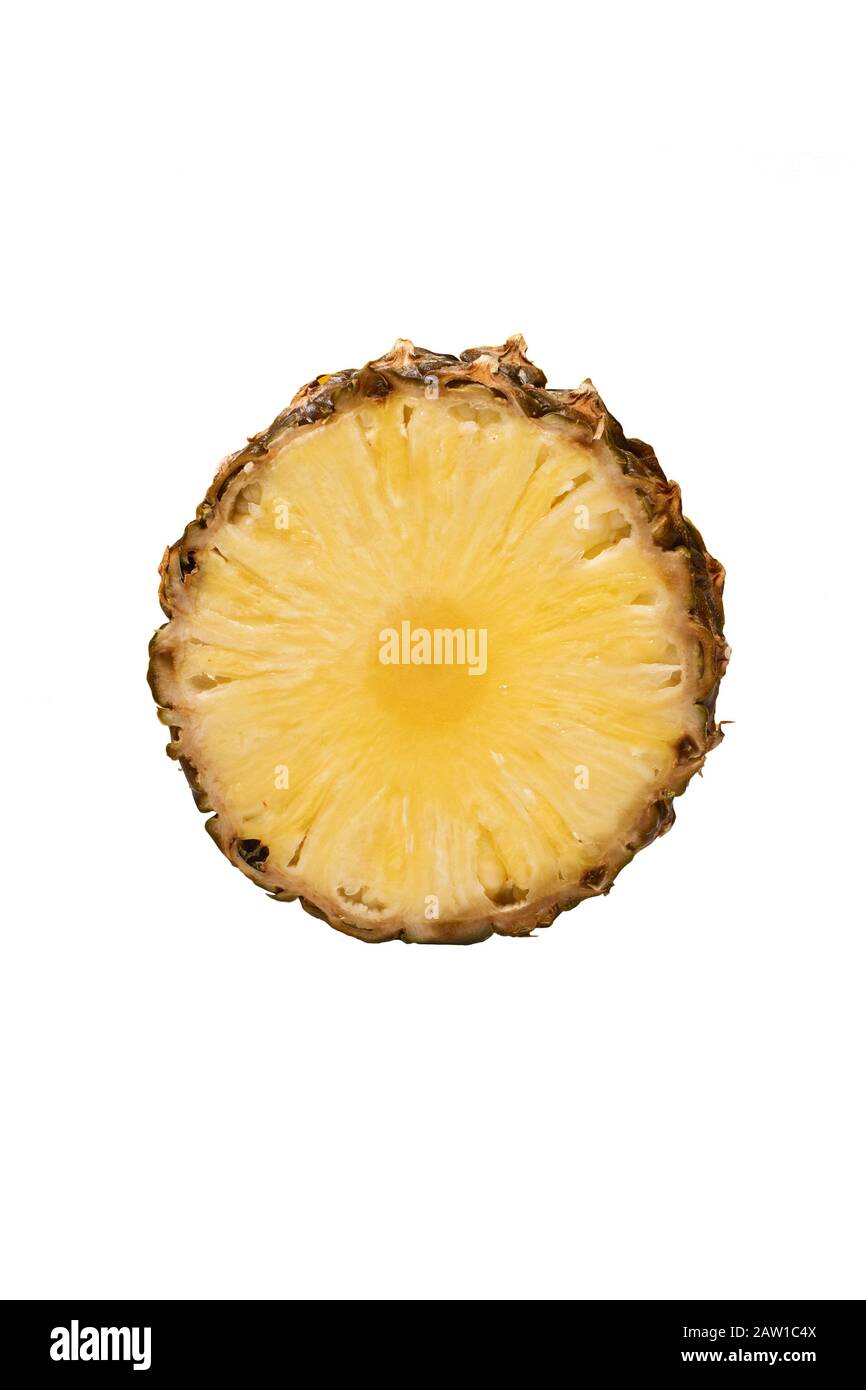 Sliced pineapple isolated on white background. Top view. Stock Photo