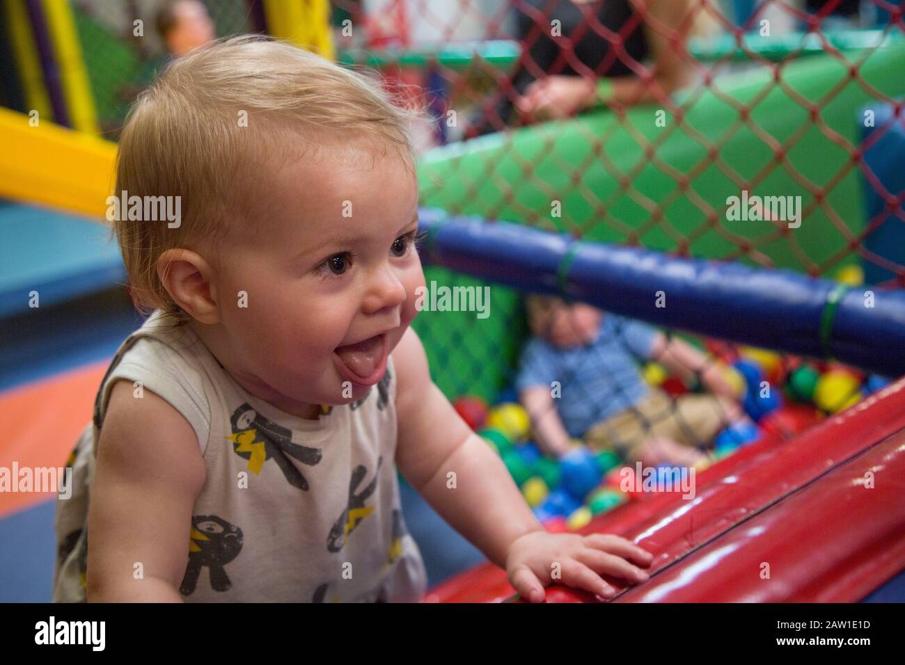 Child playing at softplay, Uk Stock Photo