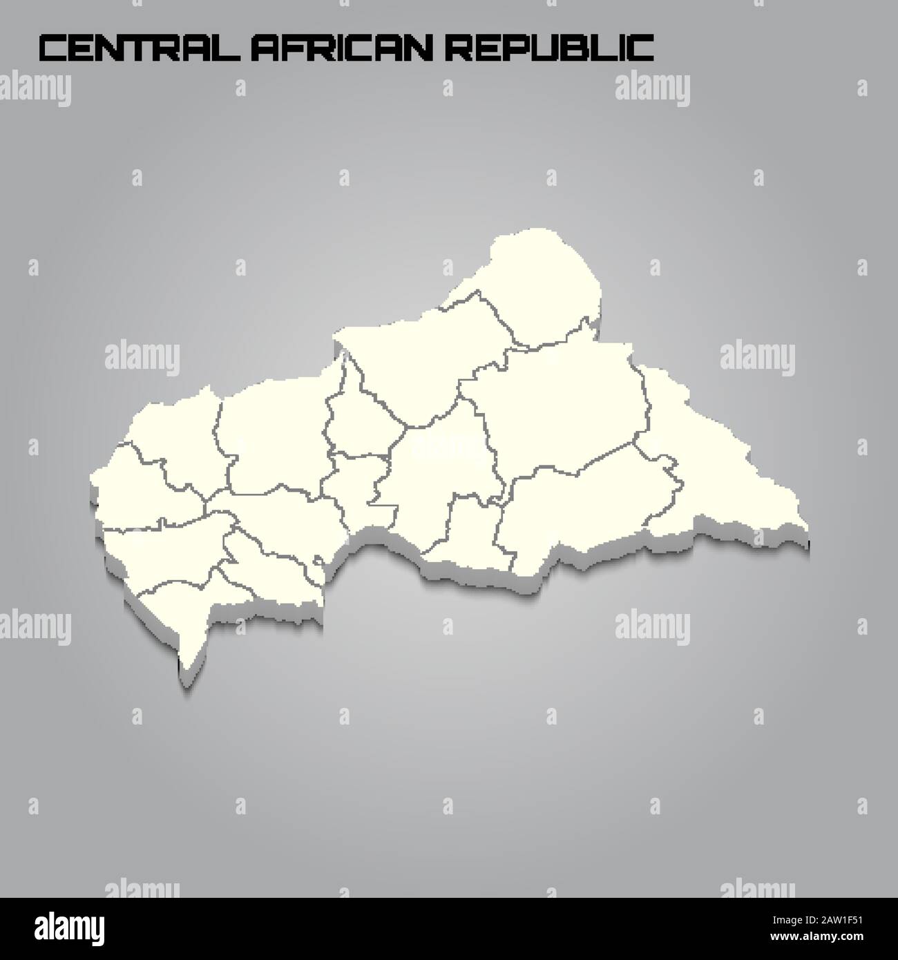 Central African Republic 3d map with borders of regions. Vector ...