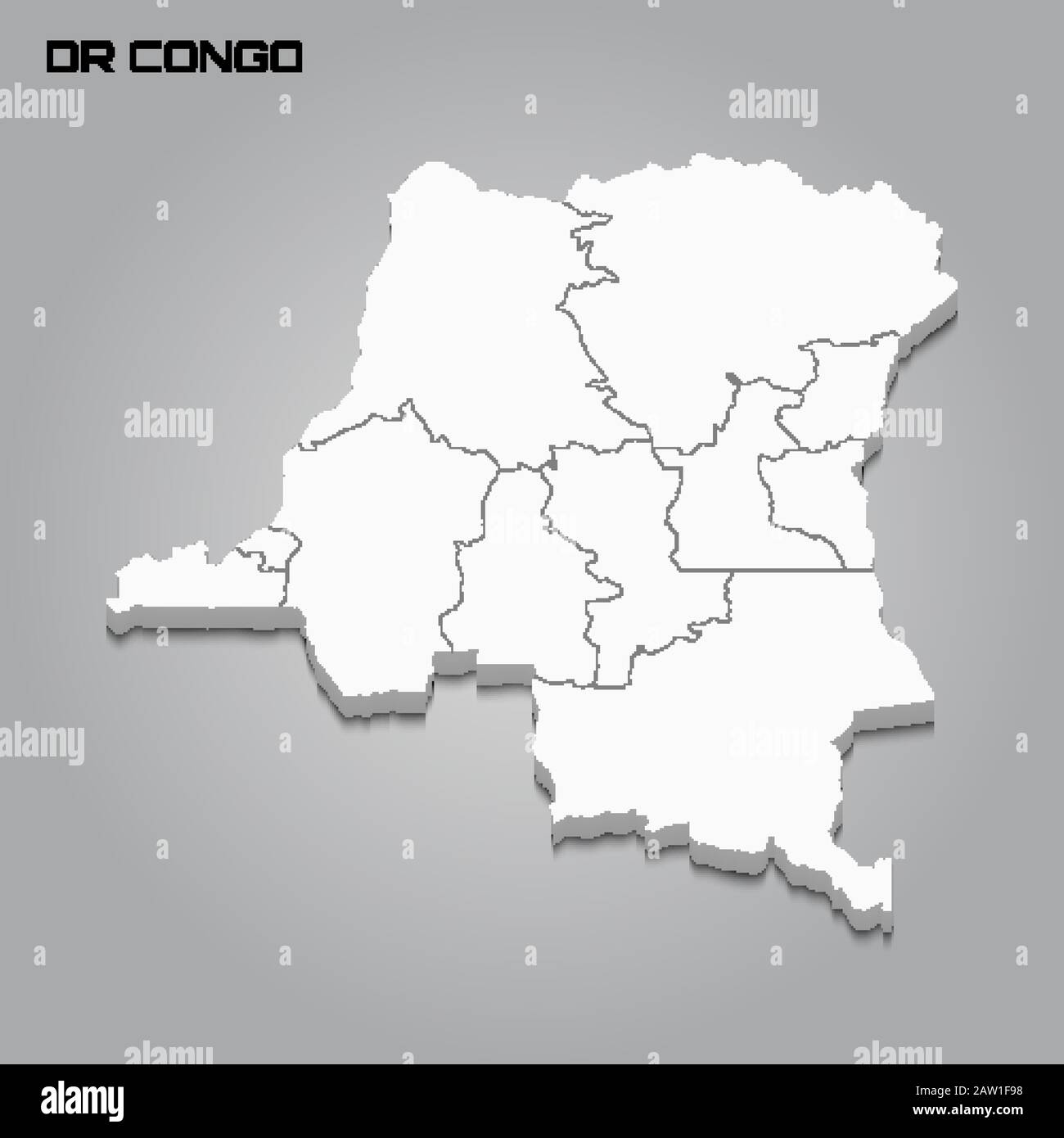 DR Congo 3d map with borders of regions. Vector illustration Stock ...