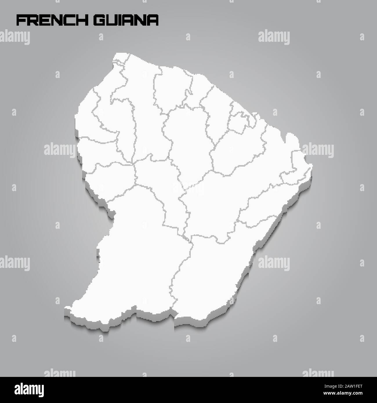 French Guiana 3d map with borders of regions. Vector illustration Stock