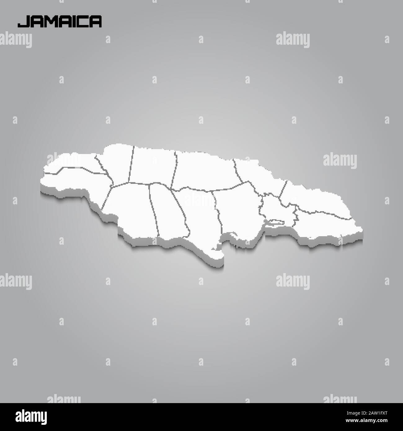 Jamaica 3d map with borders of regions. Vector illustration Stock