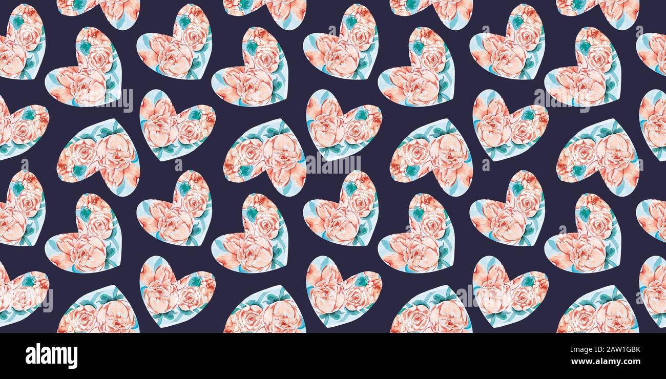 Watercolor hearts seamless pattern. decorative, pink illustration Stock ...
