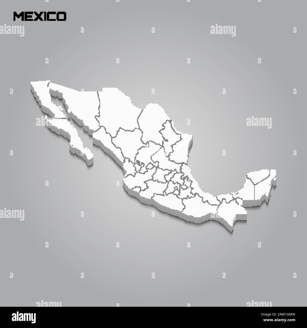 Mexico 3d map with borders of regions. Vector illustration Stock Vector ...