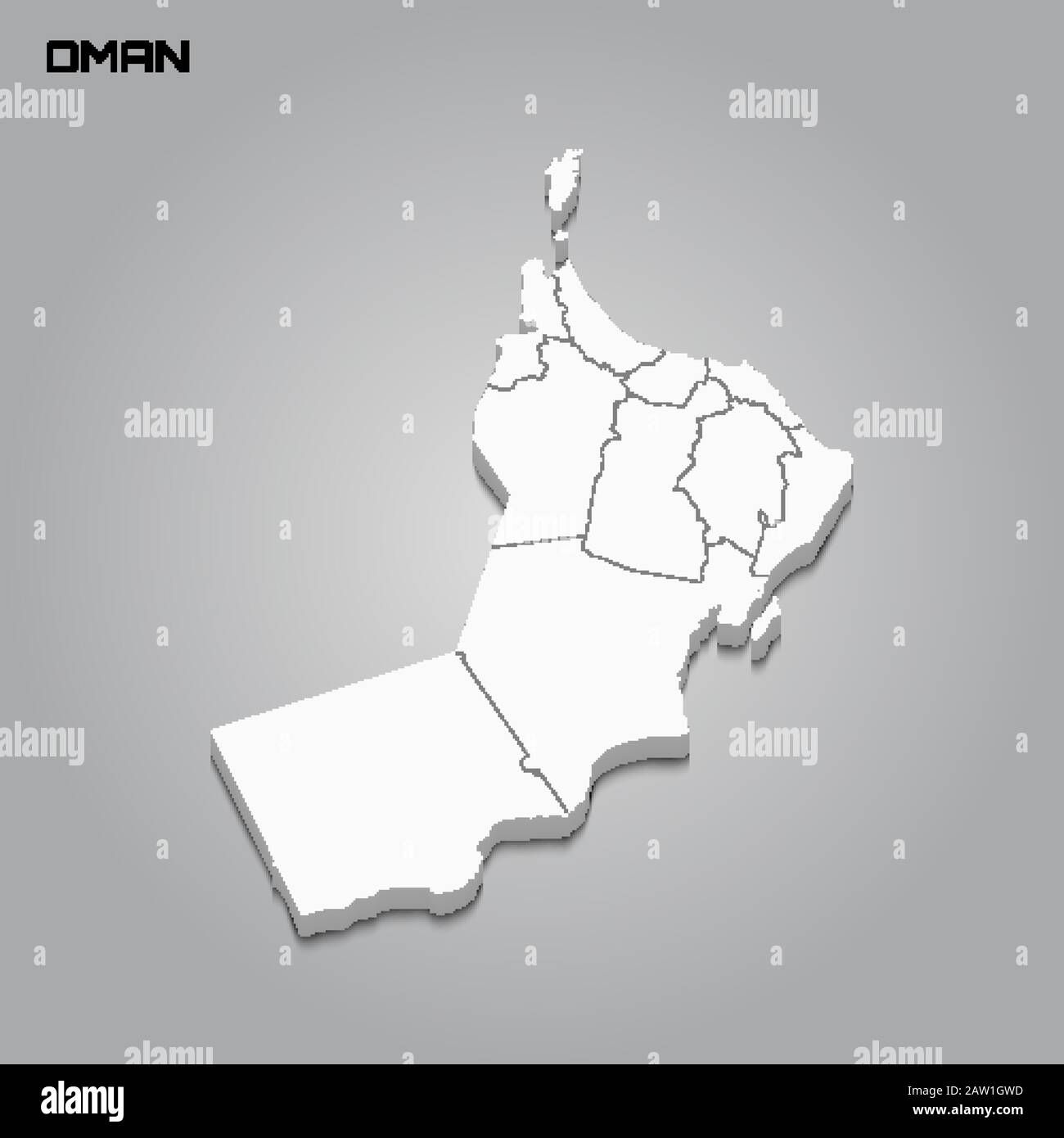 Oman 3d map with borders of regions. Vector illustration Stock Vector ...