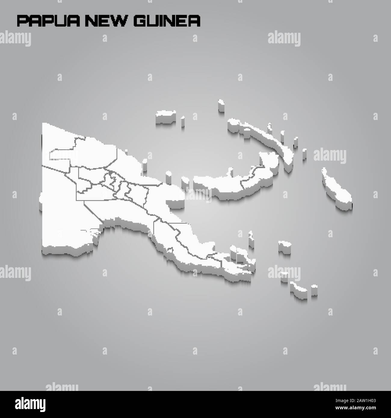 Papua New Guinea 3d map with borders of regions. Vector illustration Stock Vector
