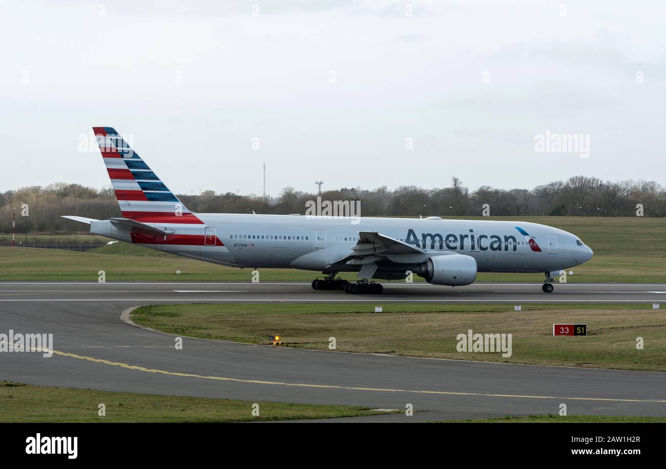 American Airlines Boeing 777223 ready for take off at Birmingham
