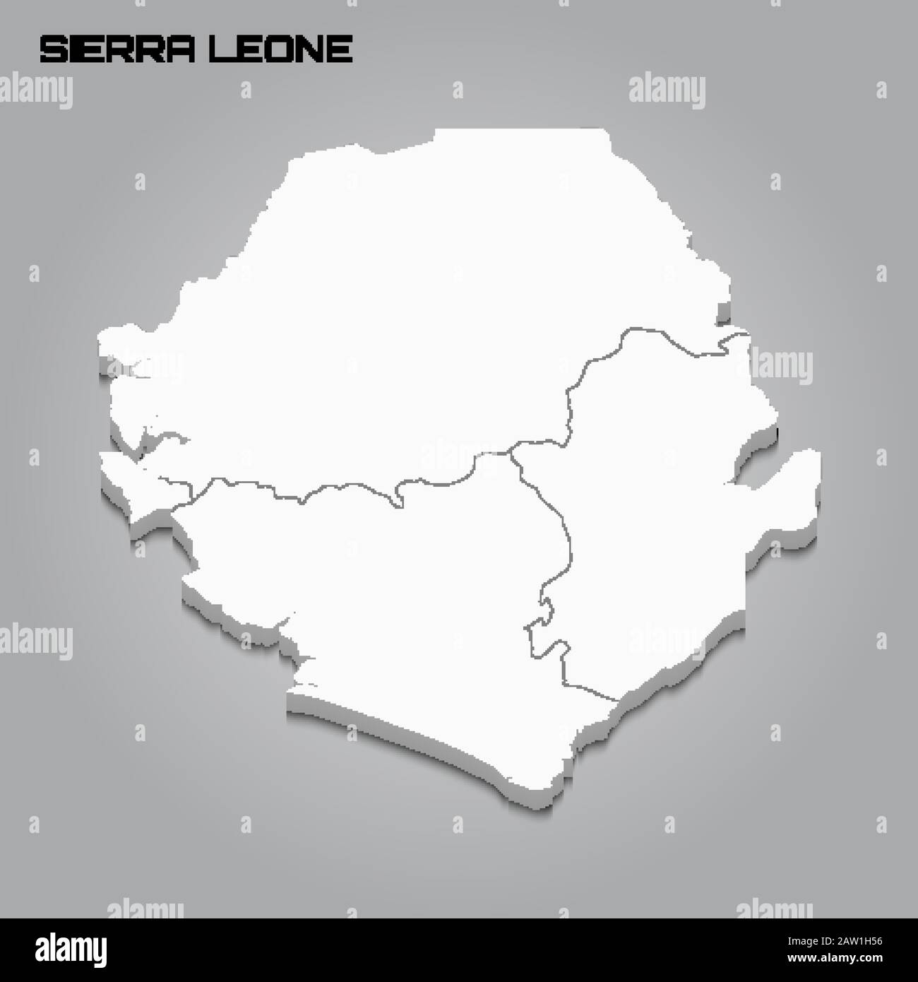 Sierra Leone 3d map with borders of regions. Vector illustration Stock ...