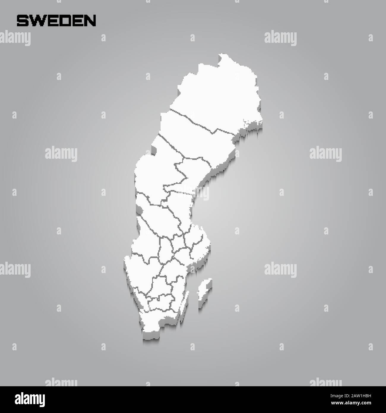 Sweden 3d map with borders of regions. Vector illustration Stock Vector