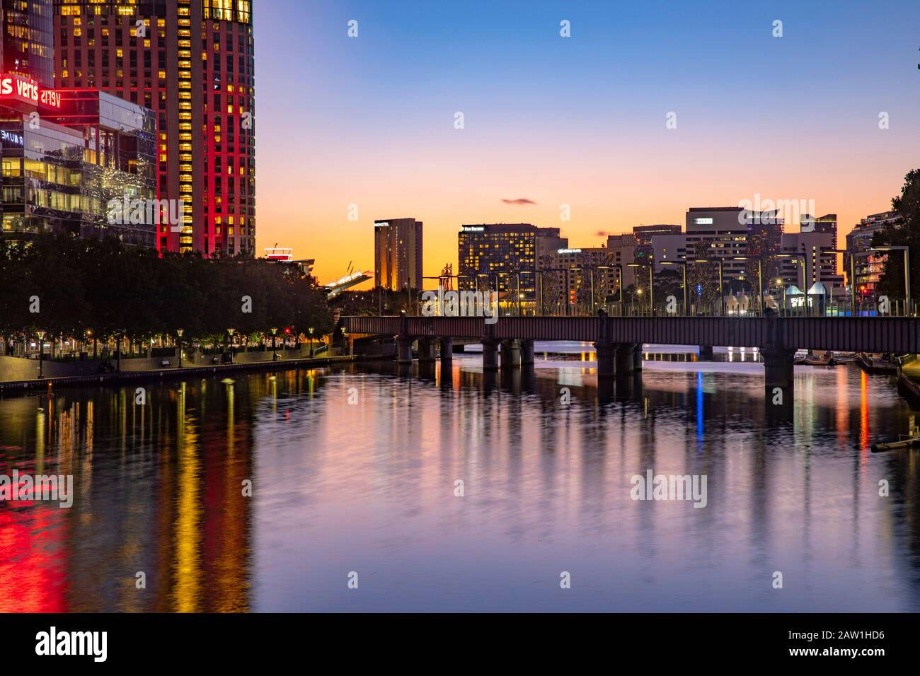 Yarra river and Melbourne city centre at night time,Melbourne,Australia Stock Photo