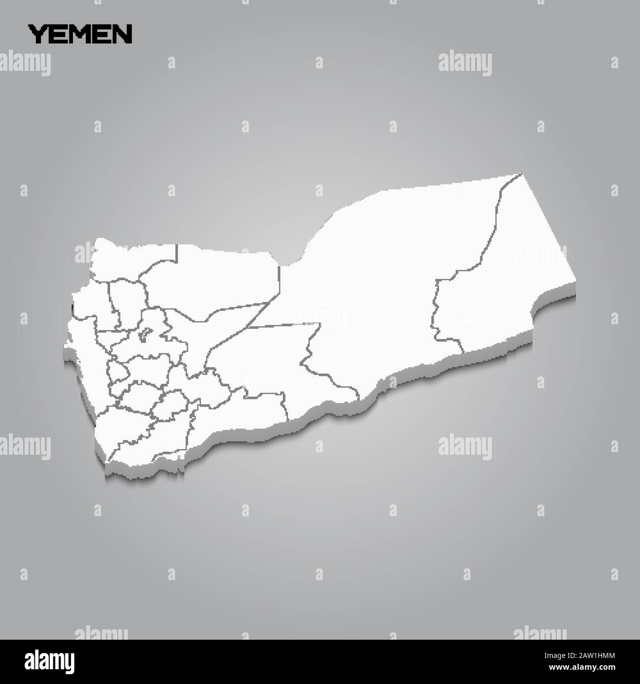 Yemen 3d map with borders of regions. Vector illustration Stock Vector ...