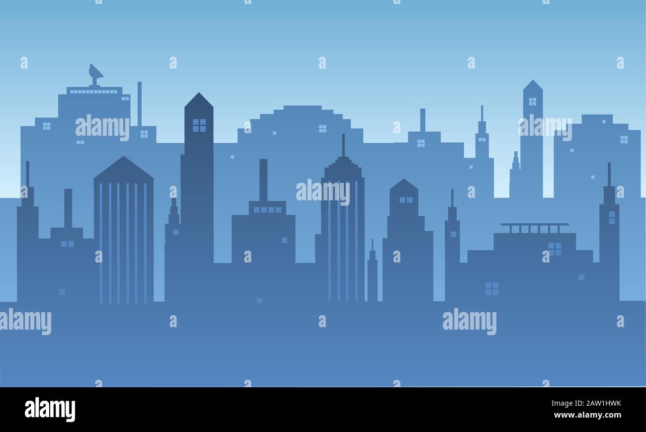 Silhouette of a city with tall buildings in the morning Stock Vector ...