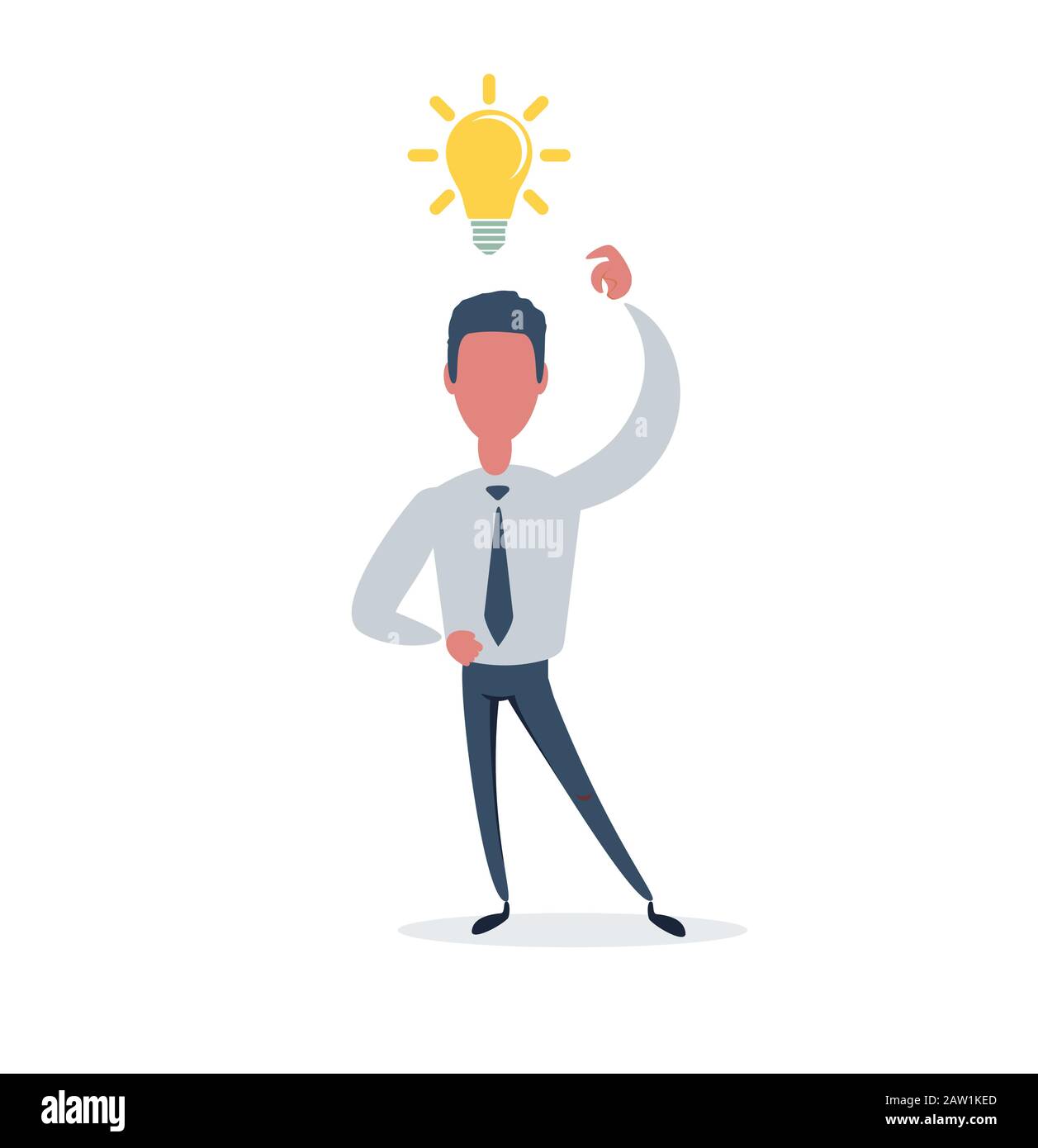 Businessman under a light bulb. Man with idea. Leadership concept. A Contemporary style. Stock vector illustration. Stock Vector