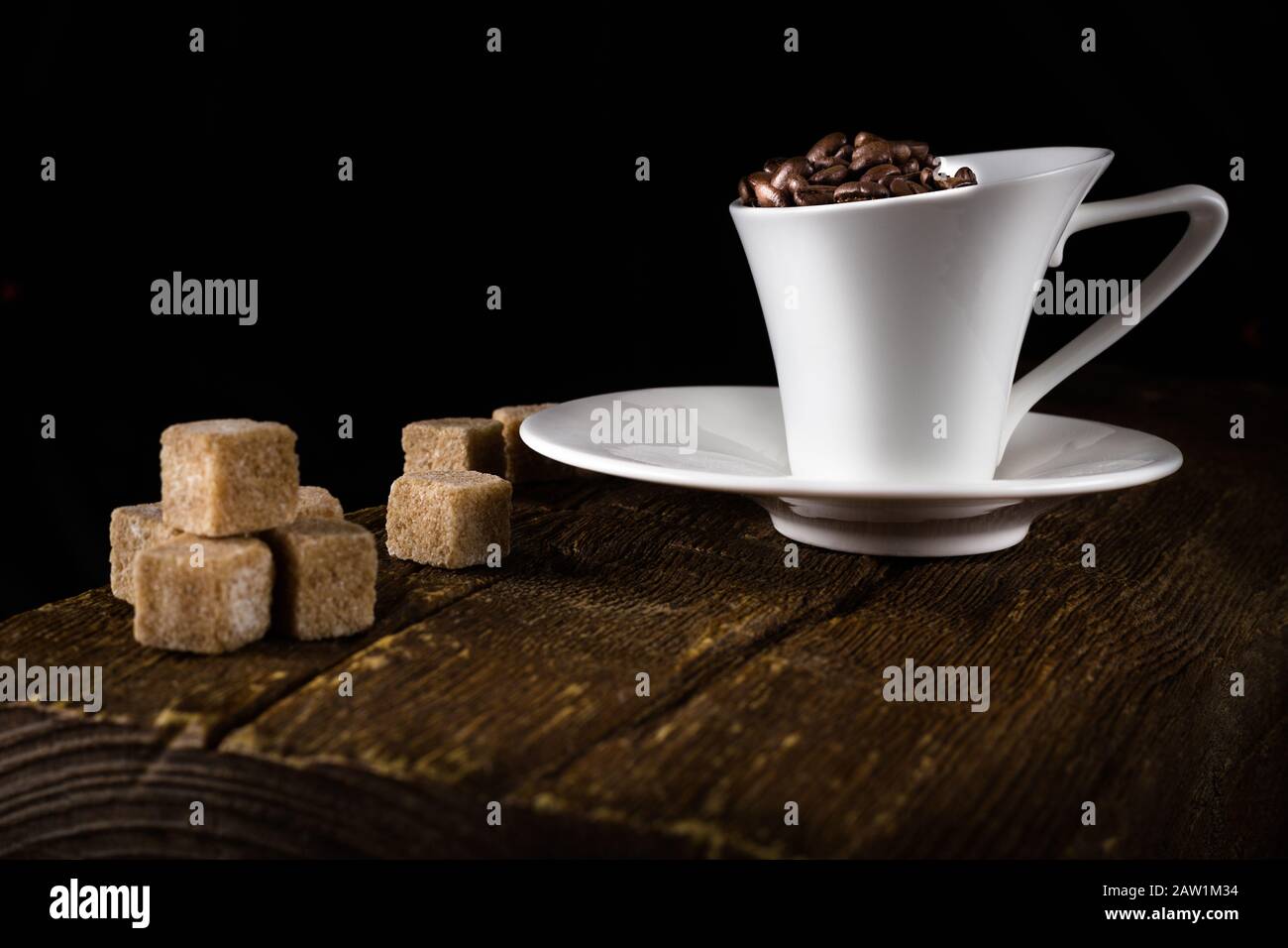 coffee beans with coffee cup and cane sugar Stock Photo Alamy