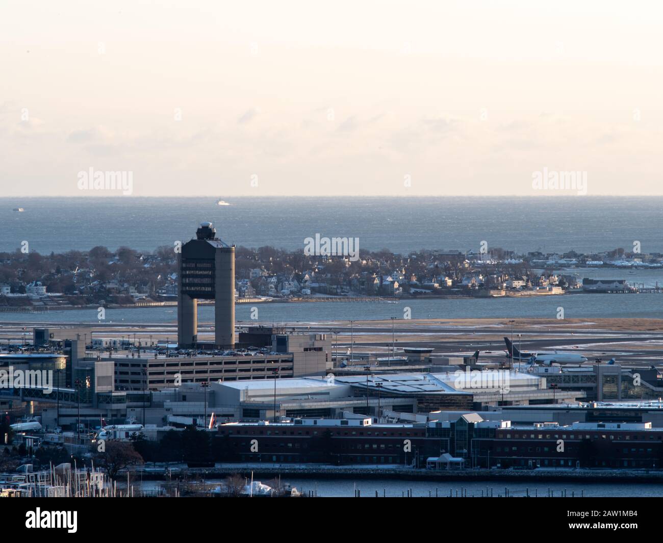 The Air Traffic Control Tower At Boston Logan International Airport Stock Photo