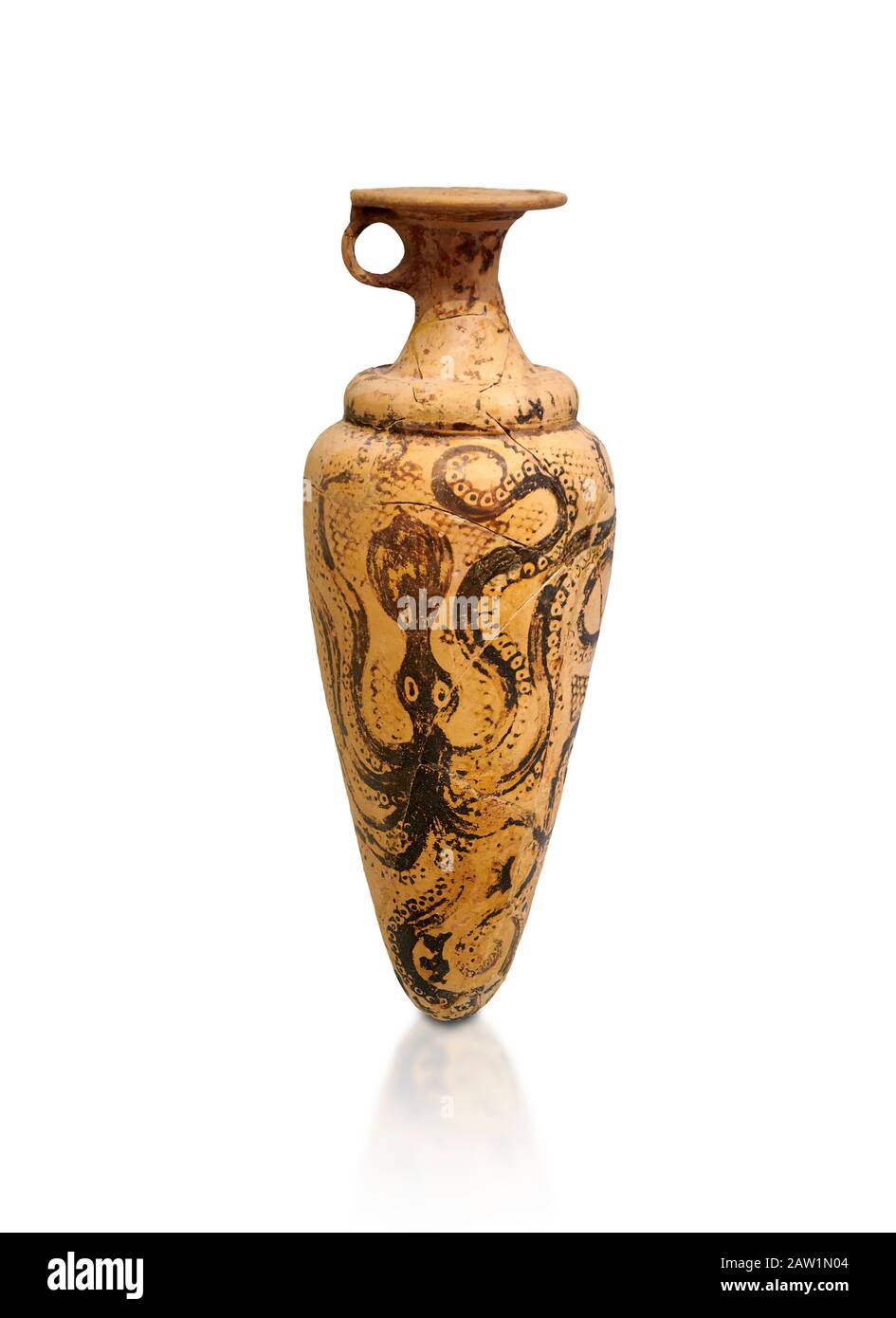 The Minoan decorated conical rhython with Marine style stylised octopus design,   Palaikastro 1500-1450 BC; Heraklion Archaeological  Museum, white ba Stock Photo