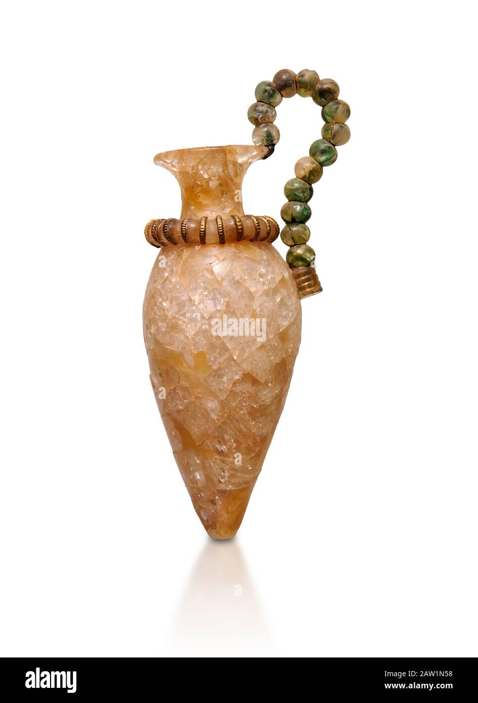 Minoan small luxury rock crystal rhython with a handle of crstal deads and guilded ivory, Zakros Centural Sanctuary Complex  1500-1400 BC; Heraklion A Stock Photo