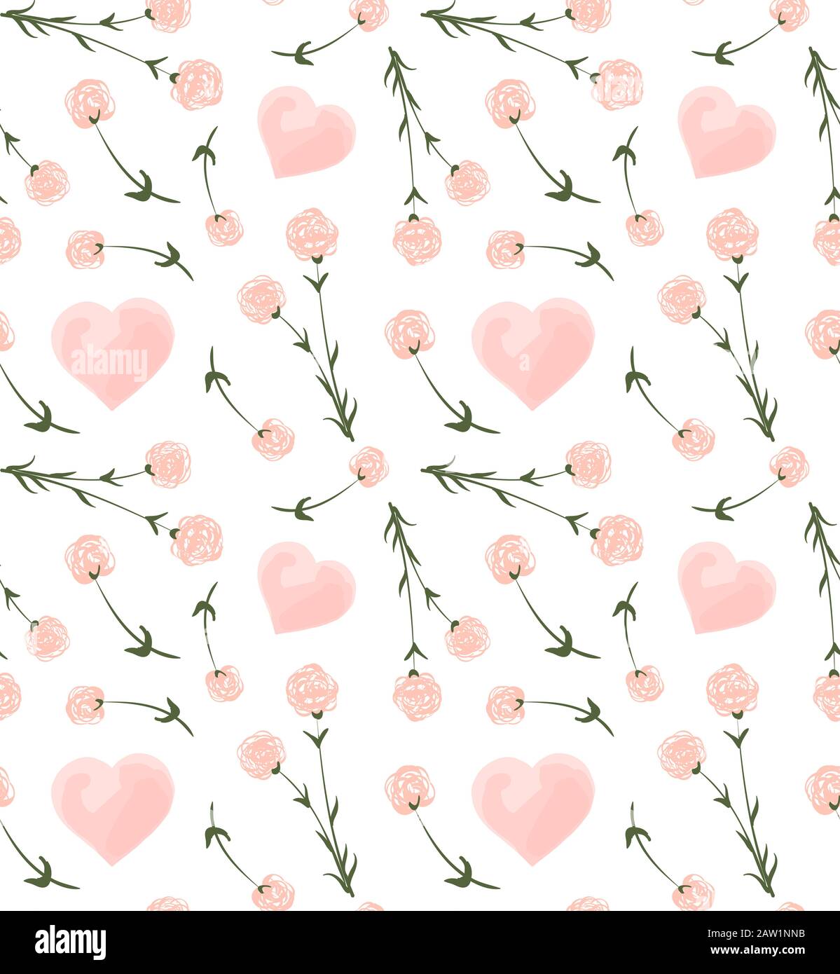 Seamless pattern with gentle hand drawn florals in pastel colors. Flower in romantic retro style for fabric. Stock Vector