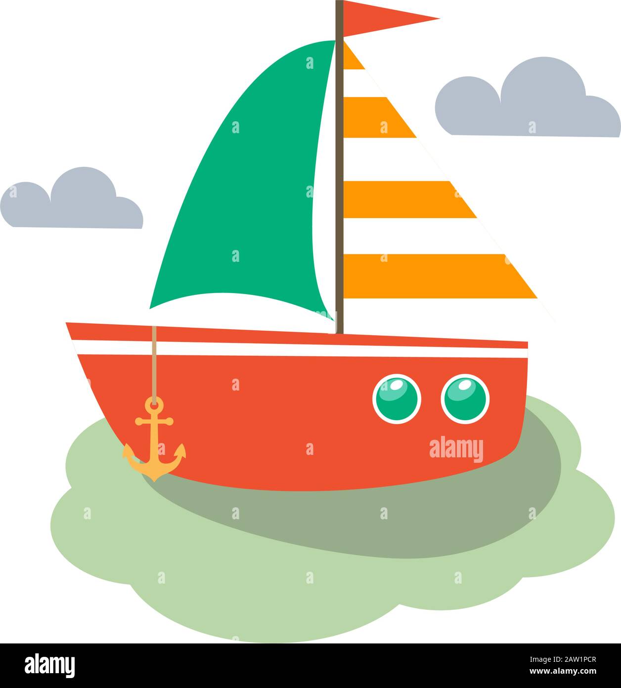 Red Boat, Sea and Clouds Illustration Stock Vector Image & Art Alamy