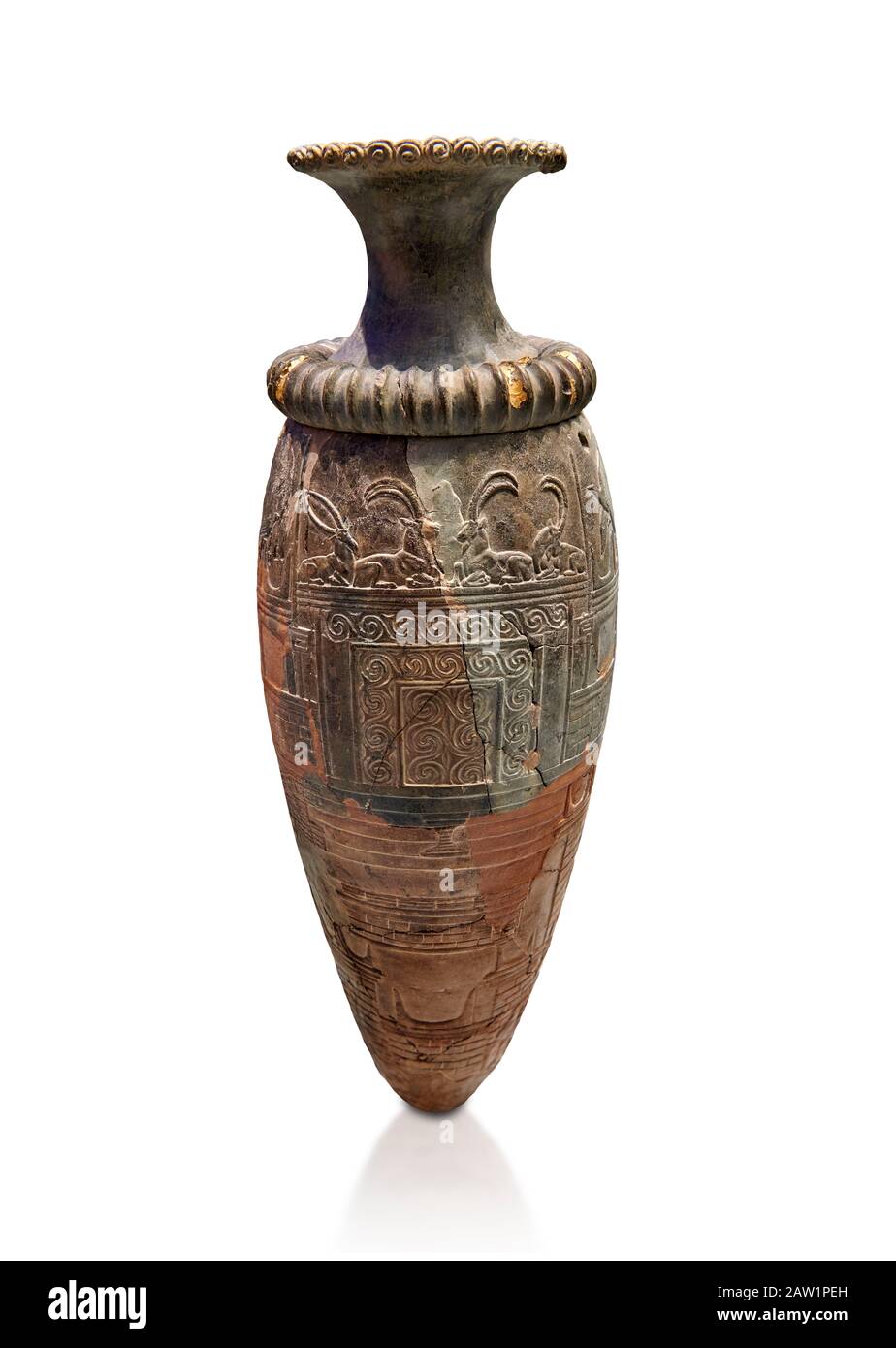 Minoan Clorite rhython with traces of guilding depicting goats in an ...