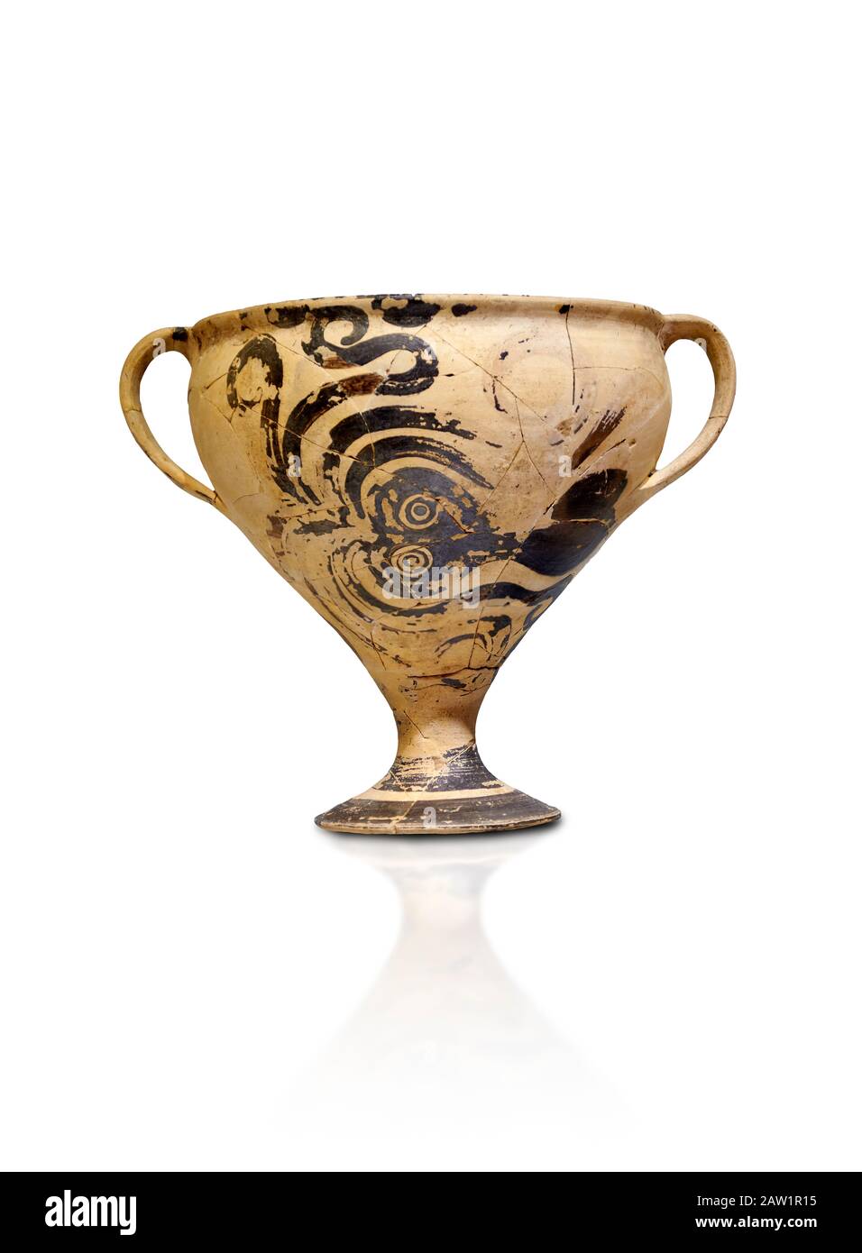 Minoan decorated two handled Ephyraean goblet  with stylised octopus design , Konssos  'Unexplored Mansion' 1450-1370 BC; 1400-1250 BC; Heraklion Arch Stock Photo